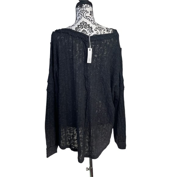 STITCHDROP | Women's Black Raw Edge Pocket Long Sleeve Pullover Large - Picture 5 of 7